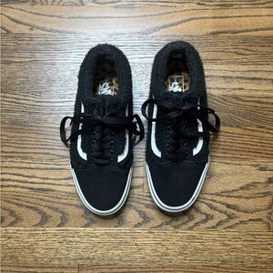 Vans Old Skool Black and White Faux Fur Sherpa Sneakers